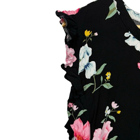 Old Navy Ruffle Flutter Sleeve Tiered Black Floral Midi Dress Size XL Tie Waist - Picture 3 of 5